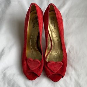Kate Spade bright red heart suede peep toe pump